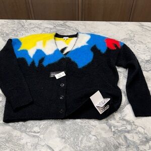Loewe Black Cardigan Color block Pattern Print V-Neck Knit Jacket Size S